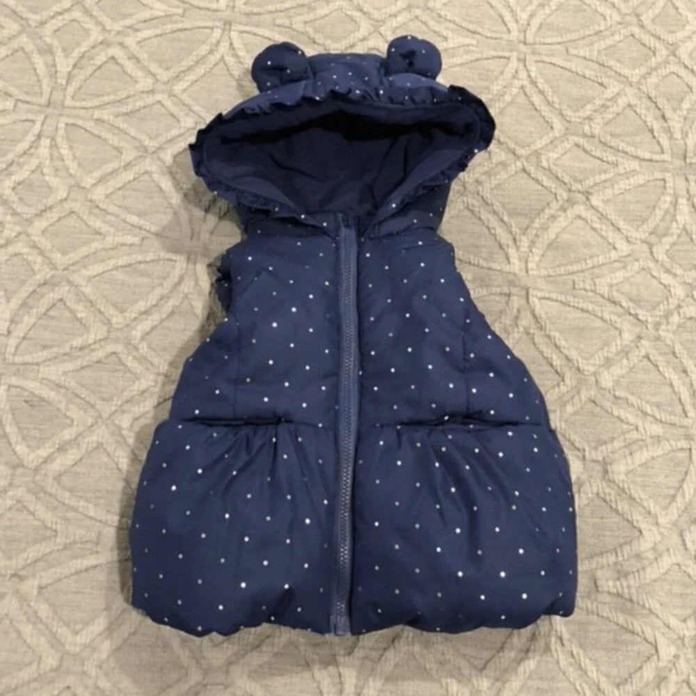 NEW Gymboree 6-12m Blue Polkadot Hooded Puffer Vest